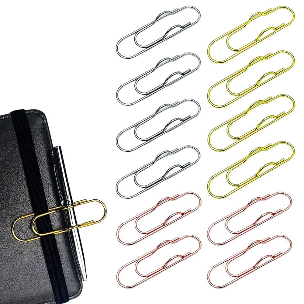 12-Pack Metal Pen Clips – Gold, Silver & Rose Gold Paperclip Pen Holders for